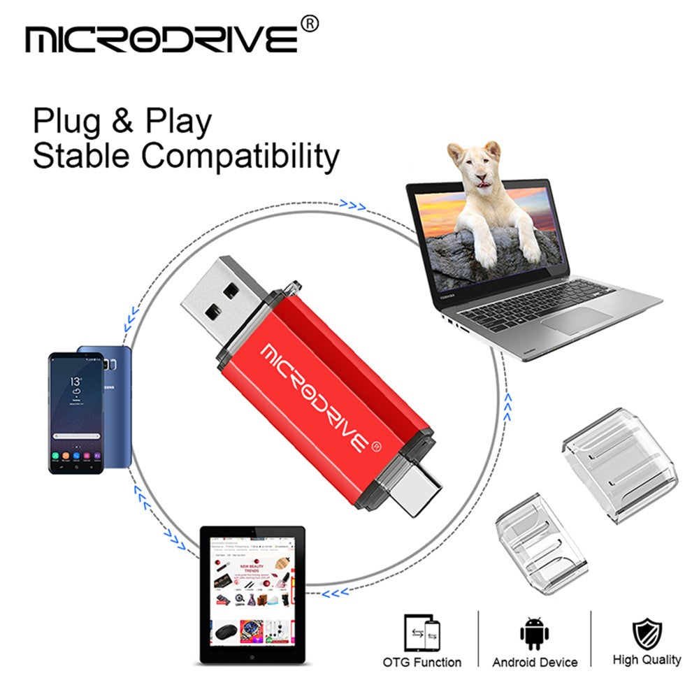 MICRODRIVE 64GB 2-in-1 USB 2.0 / Type-C U-Disk Phone Laptop Computer Flash Disk