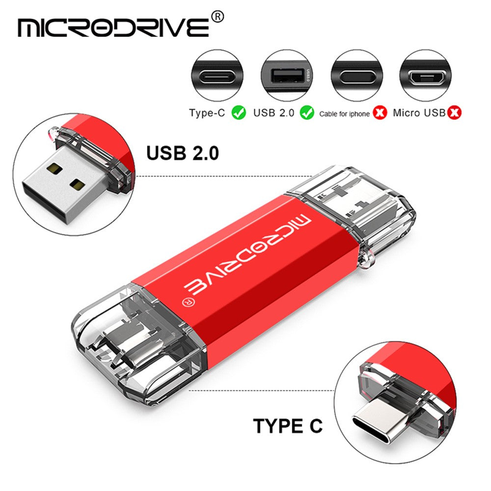 MICRODRIVE 64GB 2-in-1 USB 2.0 / Type-C U-Disk Phone Laptop Computer Flash Disk