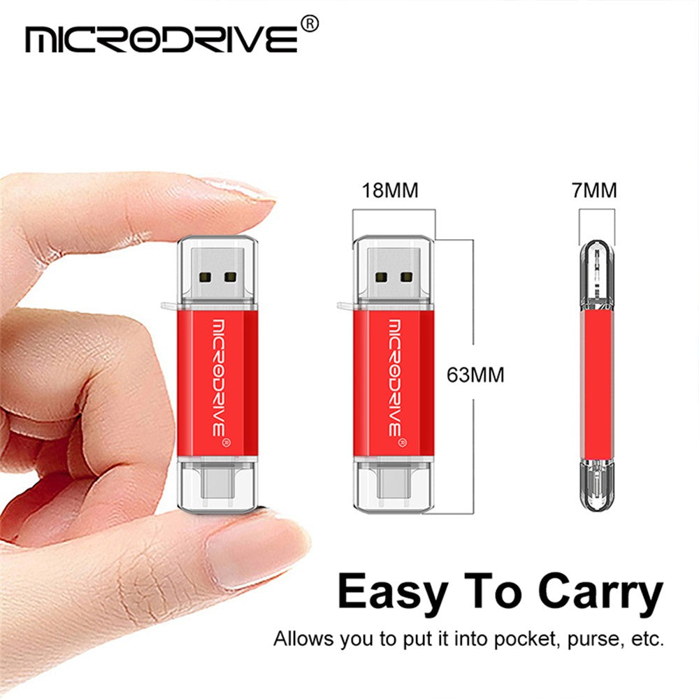 MICRODRIVE 64GB 2-in-1 USB 2.0 / Type-C U-Disk Phone Laptop Computer Flash Disk