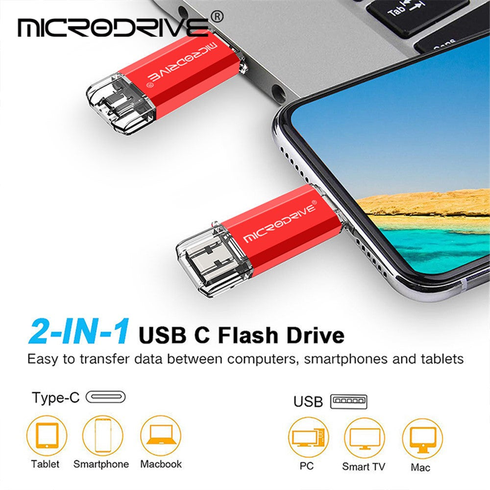 MICRODRIVE 64GB 2-in-1 USB 2.0 / Type-C U-Disk Phone Laptop Computer Flash Disk