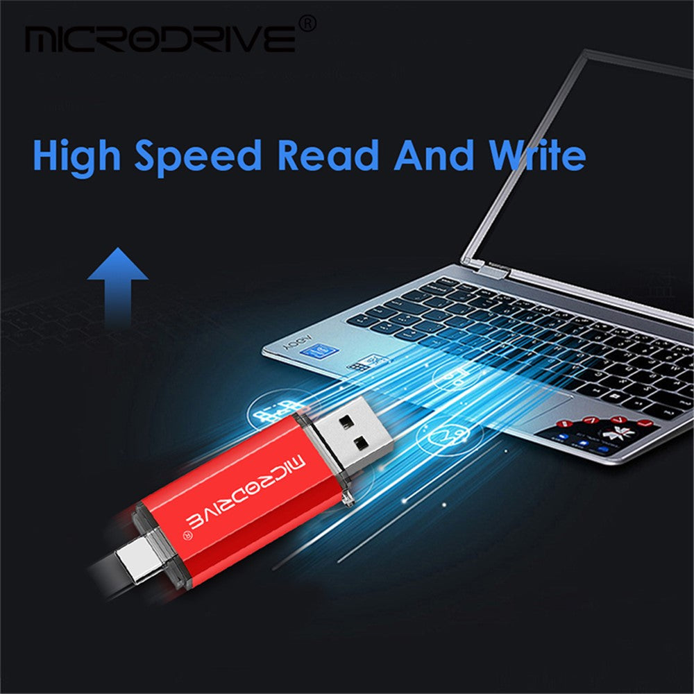 MICRODRIVE 64GB 2-in-1 USB 2.0 / Type-C U-Disk Phone Laptop Computer Flash Disk