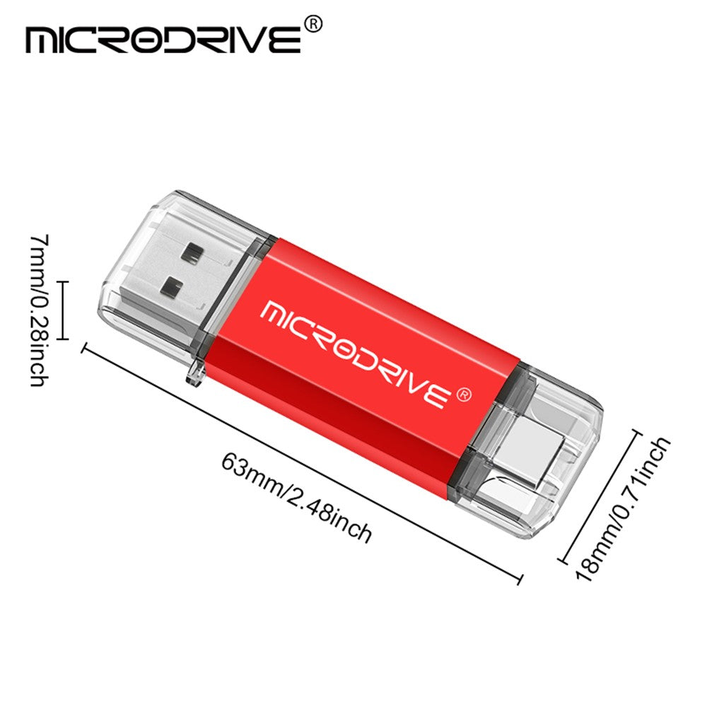 MICRODRIVE 64GB 2-in-1 USB 2.0 / Type-C U-Disk Phone Laptop Computer Flash Disk