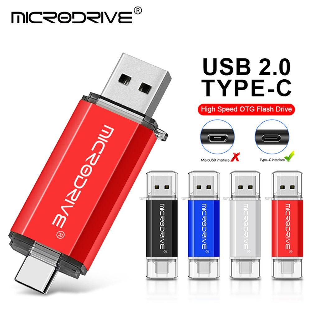 MICRODRIVE 64GB 2-in-1 USB 2.0 / Type-C U-Disk Phone Laptop Computer Flash Disk
