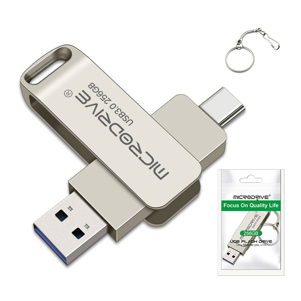 MICRODRIVE MDTU21 256GB Flash Drive 2-in-1 USB 3.0 + Type-C Rotating Metal U-Disk