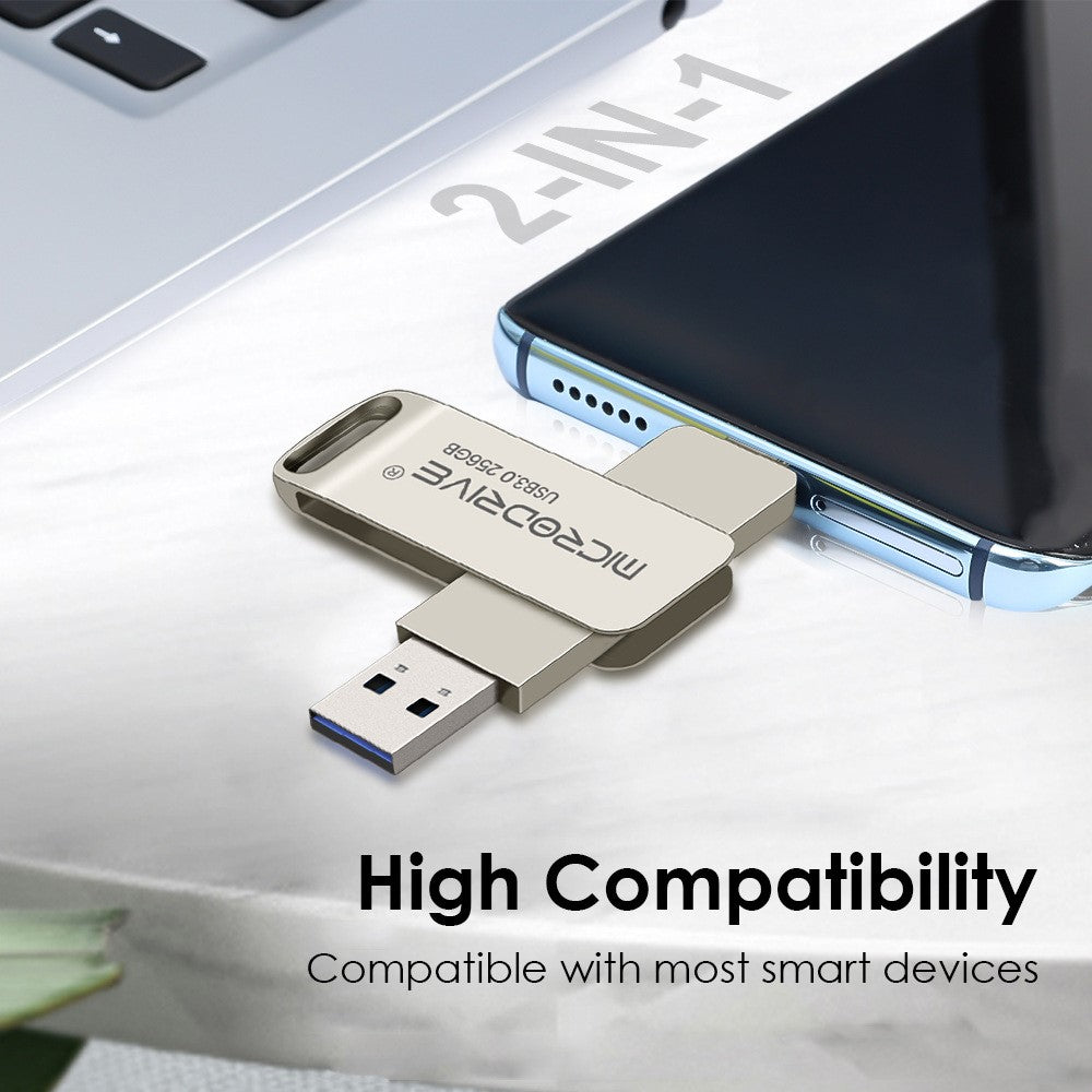 MICRODRIVE MDTU21 256GB Flash Drive 2-in-1 USB 3.0 + Type-C Rotating Metal U-Disk