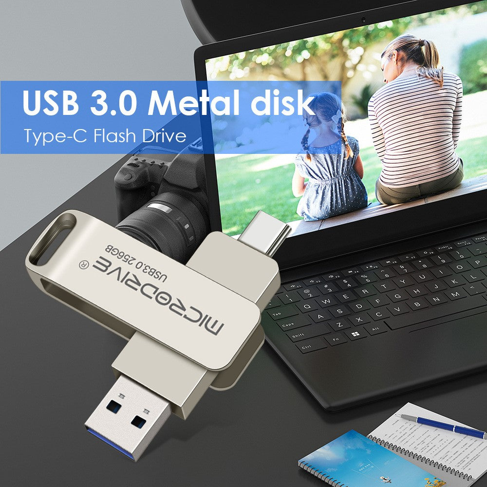 MICRODRIVE MDTU21 256GB Flash Drive 2-in-1 USB 3.0 + Type-C Rotating Metal U-Disk