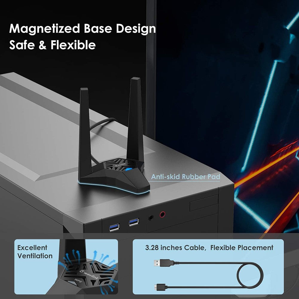 WAVLINK WS-WN692A3-A High Speed AC1300M 2.4GHz / 5GHz Wireless Dual Band USB 3.0 Adapter for Lag-Free Video Streaming / Gaming