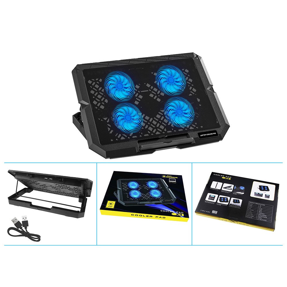 X4 Laptop Cooling Pad 4 Fan Height Adjustable 7 Levels Speed Control Noiseless Stand
