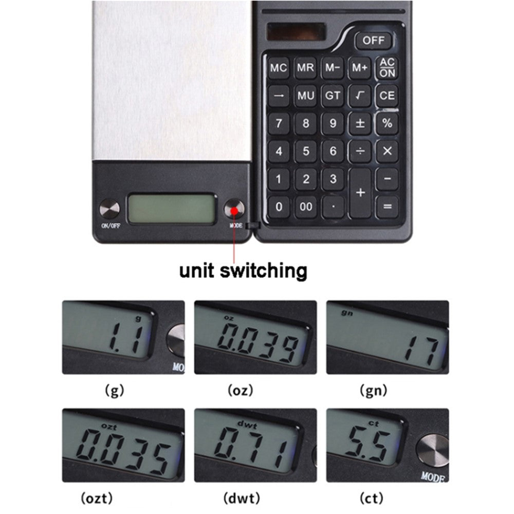 High Precision Portable Mini Electronic Scale + Calculator 2-in-1 Folding Compact Smart Scale Counter