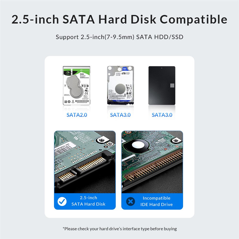 ORICO 2577U3-V1 2.5-inch USB3.0 Micro-B Hard Drive Enclosure 5Gbps SATA Hard Drive Case