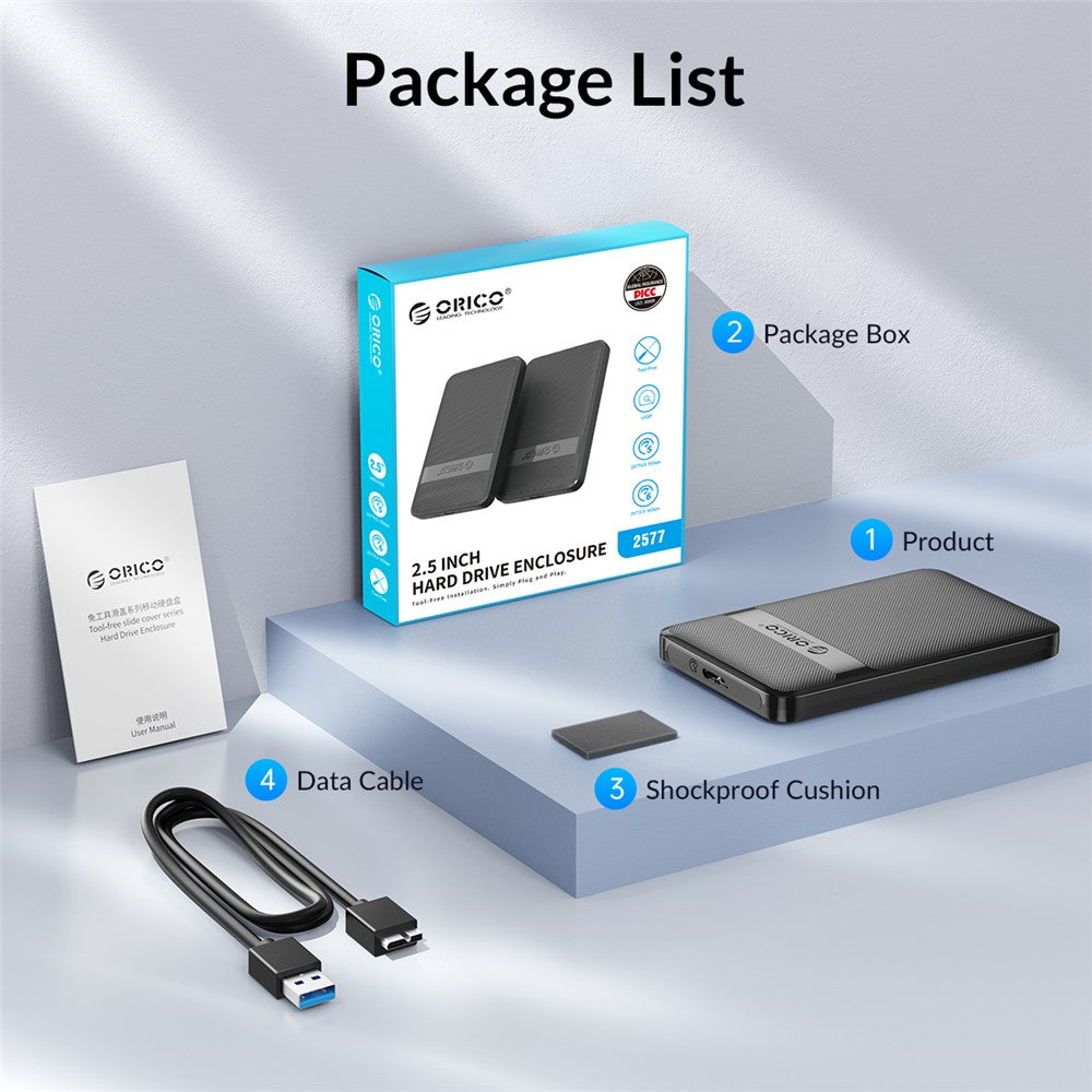 ORICO 2577U3-V1 2.5-inch USB3.0 Micro-B Hard Drive Enclosure 5Gbps SATA Hard Drive Case