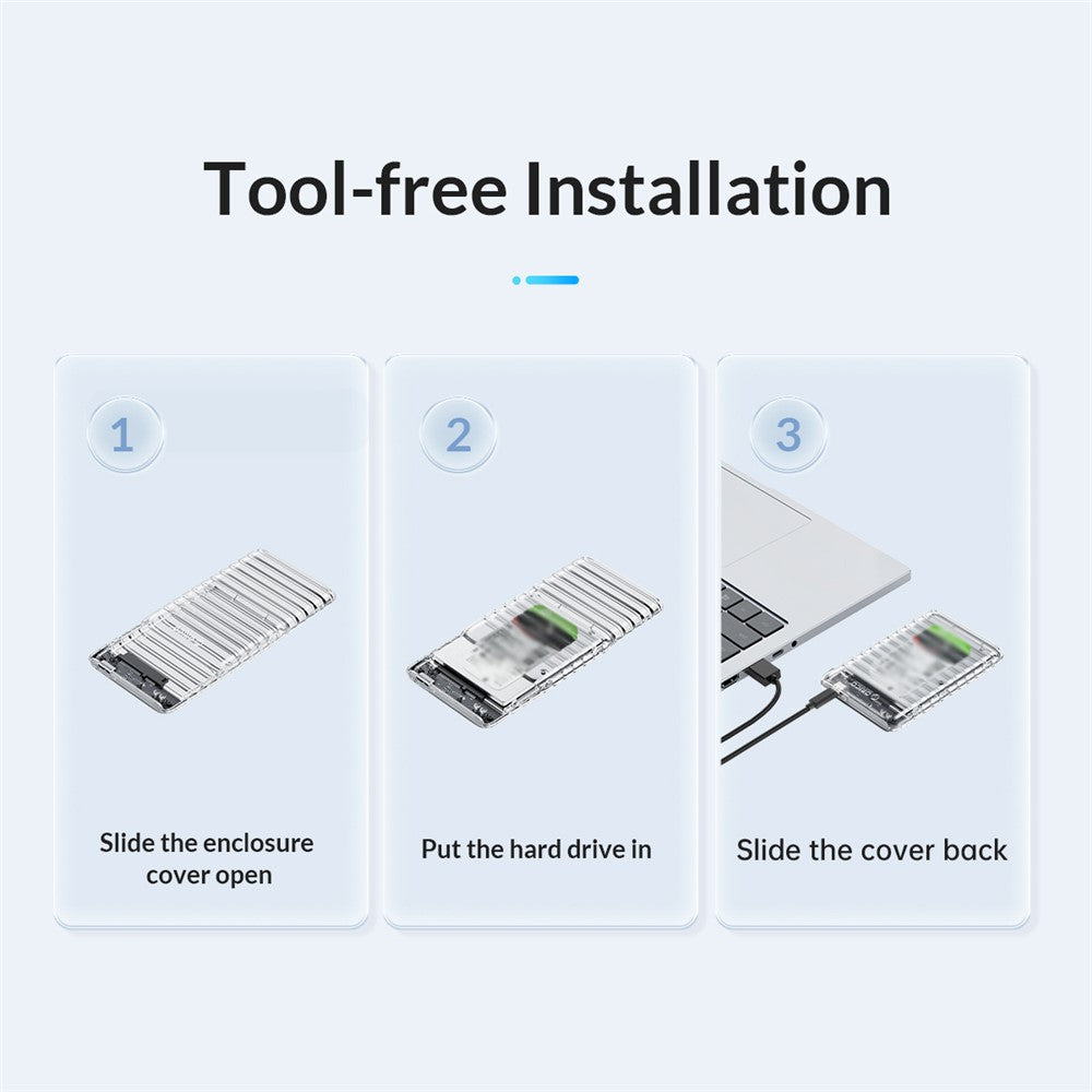 ORICO-2139C3 2.5" USB3.0 External Storage HDD Enclosure Transparent 6Gbps High Speed HDD SSD Hard Drive Enclosure