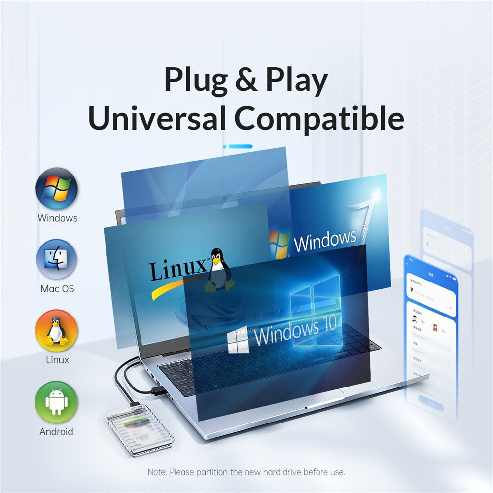 ORICO-2139C3 2.5" USB3.0 External Storage HDD Enclosure Transparent 6Gbps High Speed HDD SSD Hard Drive Enclosure