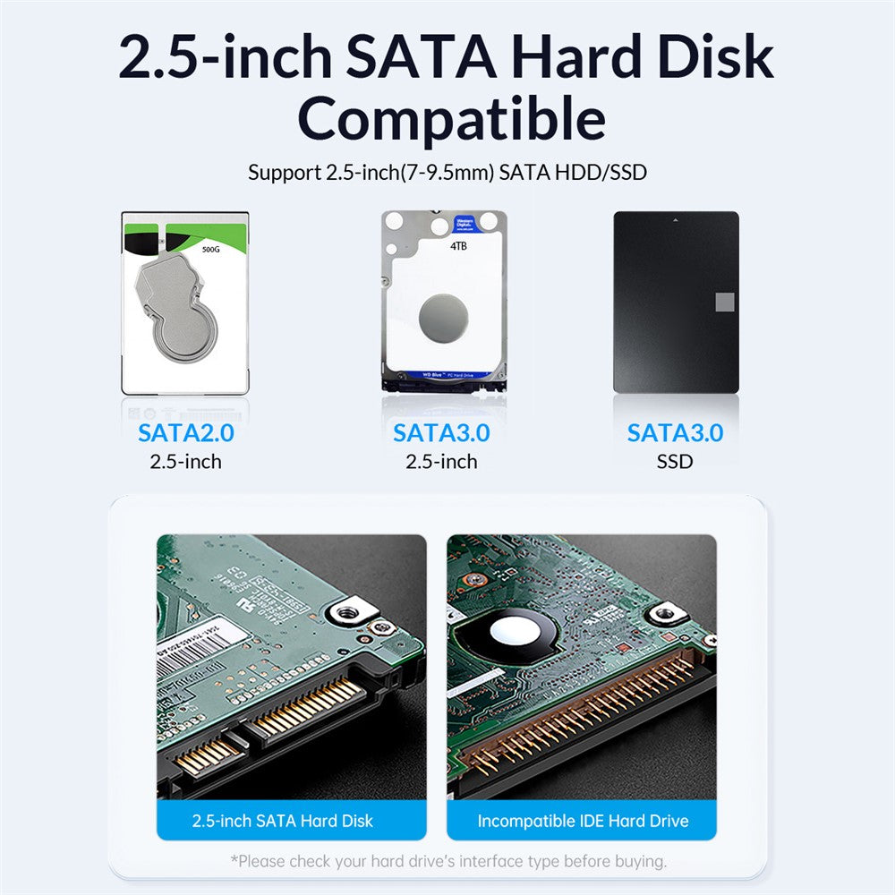 ORICO-2139C3 2.5" USB3.0 External Storage HDD Enclosure Transparent 6Gbps High Speed HDD SSD Hard Drive Enclosure