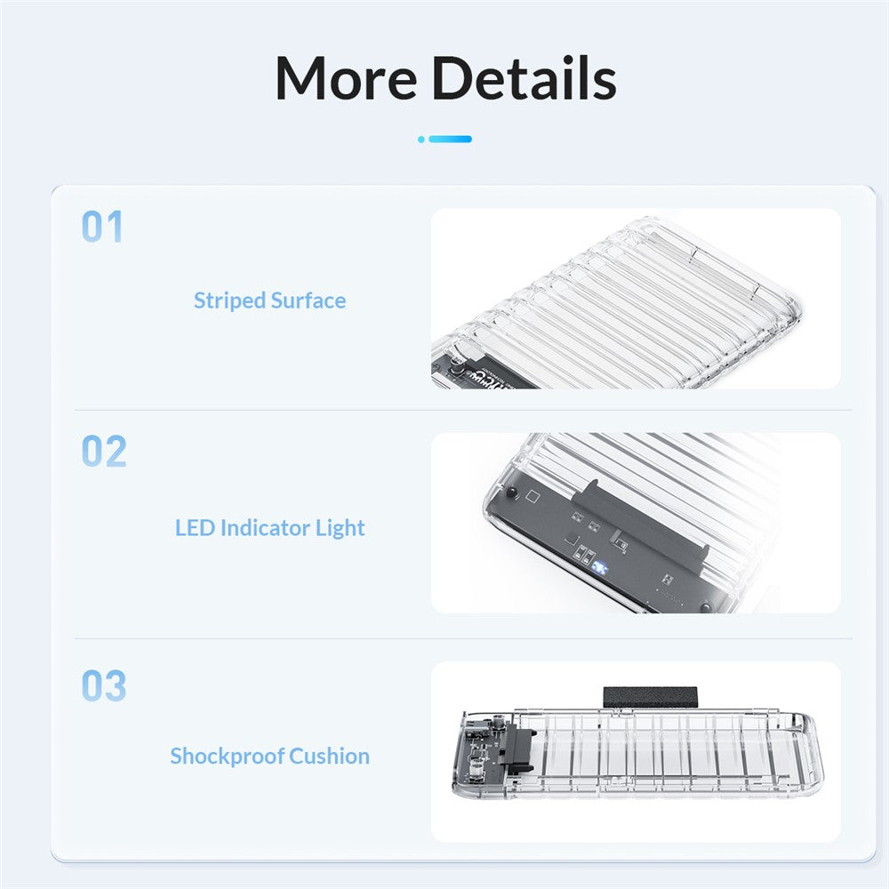 ORICO-2139C3 2.5" USB3.0 External Storage HDD Enclosure Transparent 6Gbps High Speed HDD SSD Hard Drive Enclosure