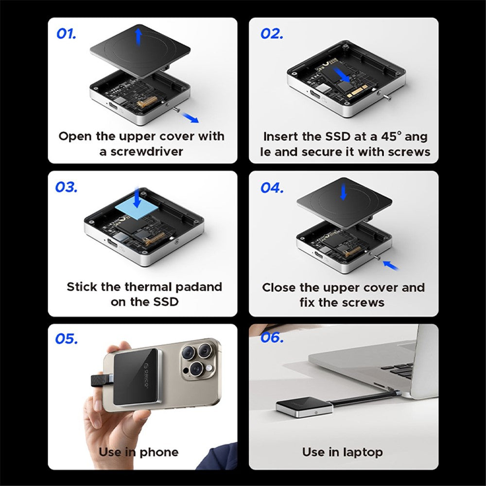 ORICO AP30-G2 Tool-Free Magnetic M.2 2230 NVME SSD Enclosure for iPhone 15 Pro Solid State Drive