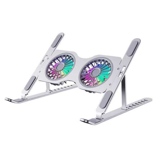 R-JUST HZ45 Foldable Height Adjustable Dual Fan Laptop Cooling Stand Notebook Metal Cooler