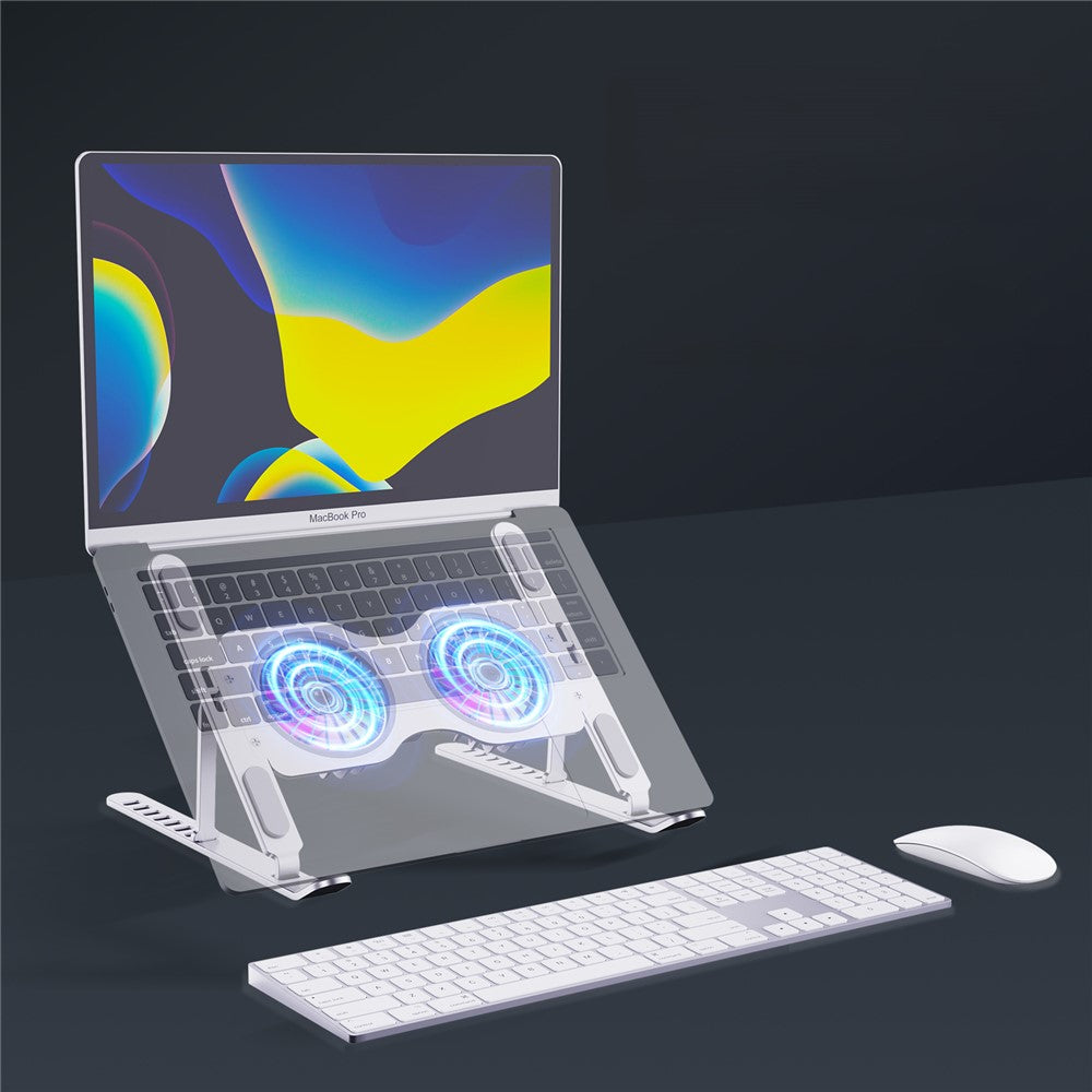 R-JUST HZ45 Foldable Height Adjustable Dual Fan Laptop Cooling Stand Notebook Metal Cooler