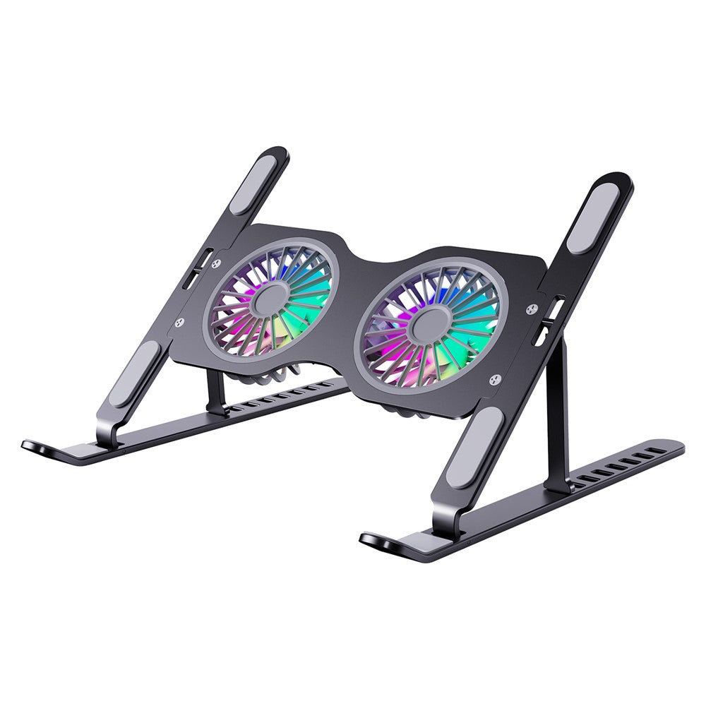 R-JUST HZ45 Foldable Height Adjustable Dual Fan Laptop Cooling Stand Notebook Metal Cooler