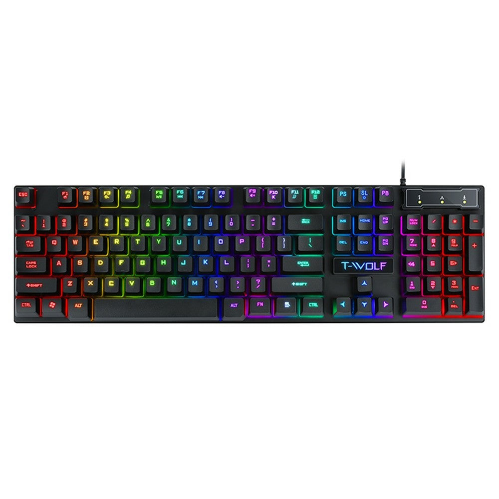 T-WOLF T20 USB Wired Gaming Keyboard with Colorful Backlit Ergonomic Mechanical Keyboard