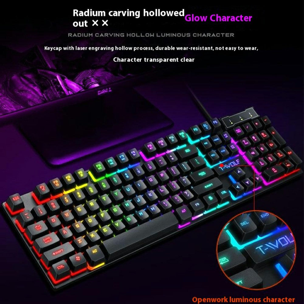 T-WOLF T20 USB Wired Gaming Keyboard with Colorful Backlit Ergonomic Mechanical Keyboard