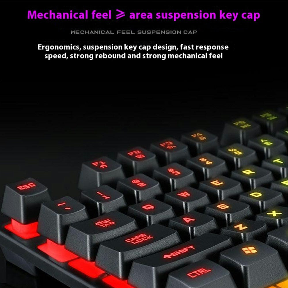 T-WOLF T20 USB Wired Gaming Keyboard with Colorful Backlit Ergonomic Mechanical Keyboard