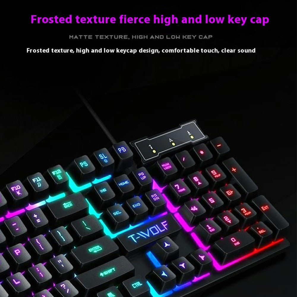 T-WOLF T20 USB Wired Gaming Keyboard with Colorful Backlit Ergonomic Mechanical Keyboard