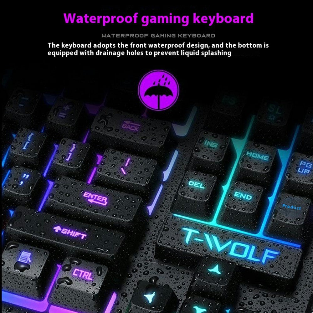 T-WOLF T20 USB Wired Gaming Keyboard with Colorful Backlit Ergonomic Mechanical Keyboard