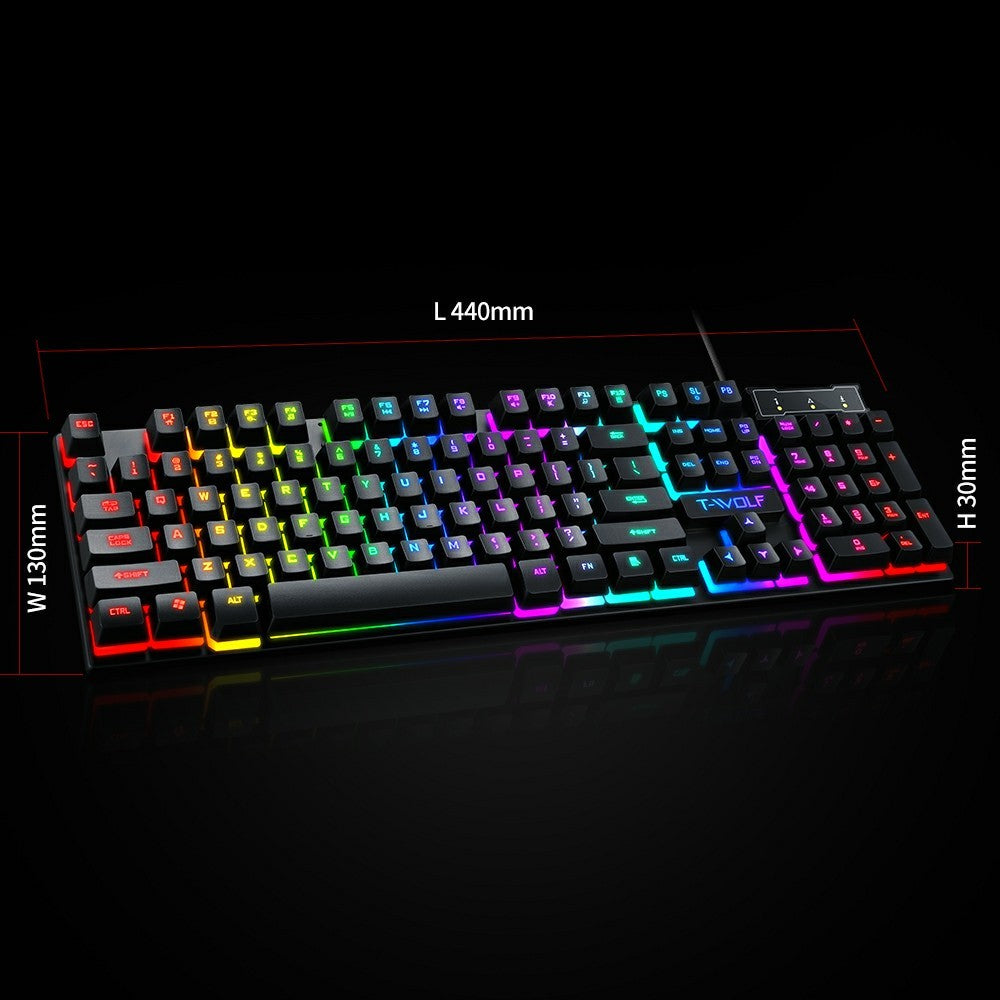 T-WOLF T20 USB Wired Gaming Keyboard with Colorful Backlit Ergonomic Mechanical Keyboard