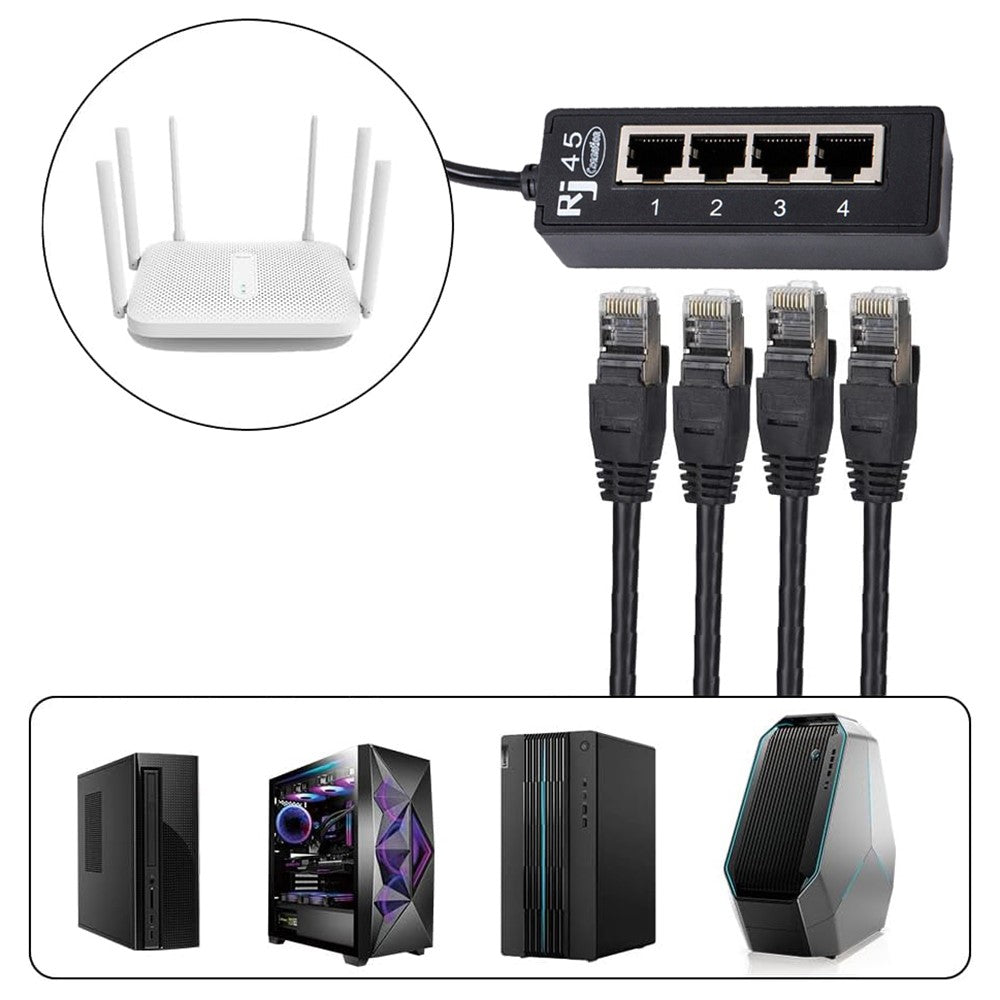 1 to 4 RJ45 Network Expansion Adapter LAN Ethernet Male to Female Networking Splitter