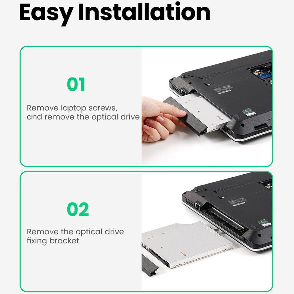 UGREEN 70657 SATA to USB 3.0 Hard Drive Caddy for 2.5" External Hard Drive Compatible with Laptop Hard Drive CD/DVD-ROM Caddy Tray