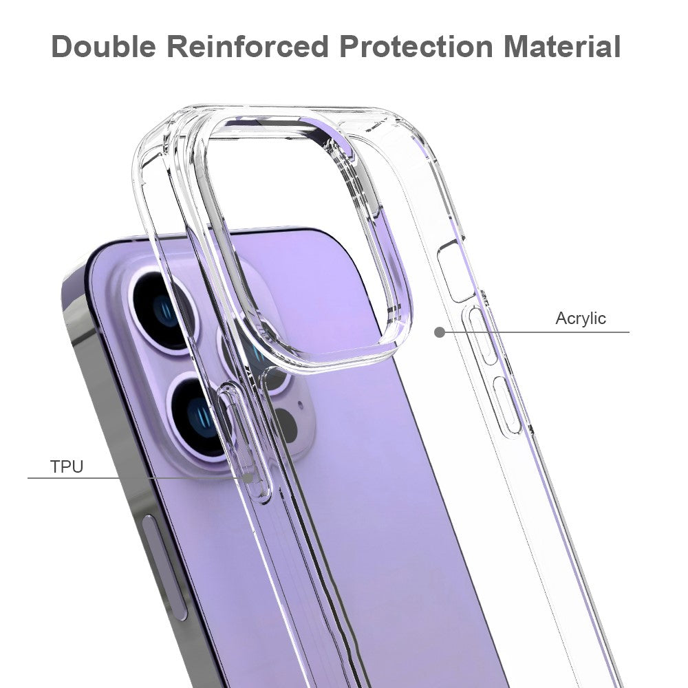 iPhone 14 Pro 6.1 inch Shockproof Case Ultra Clear Phone Case Transparent Hard Acrylic Back + Soft TPU Cover