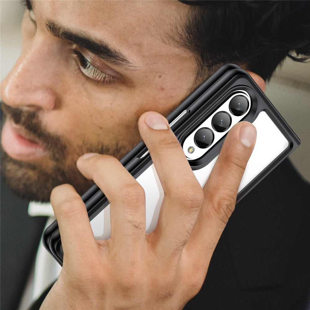 Clear Phone Case for Samsung Galaxy Z Fold4 5G, TPU Frame Acrylic Back Cover Brushed Anti-fingerprint Protector with Independent Buttons