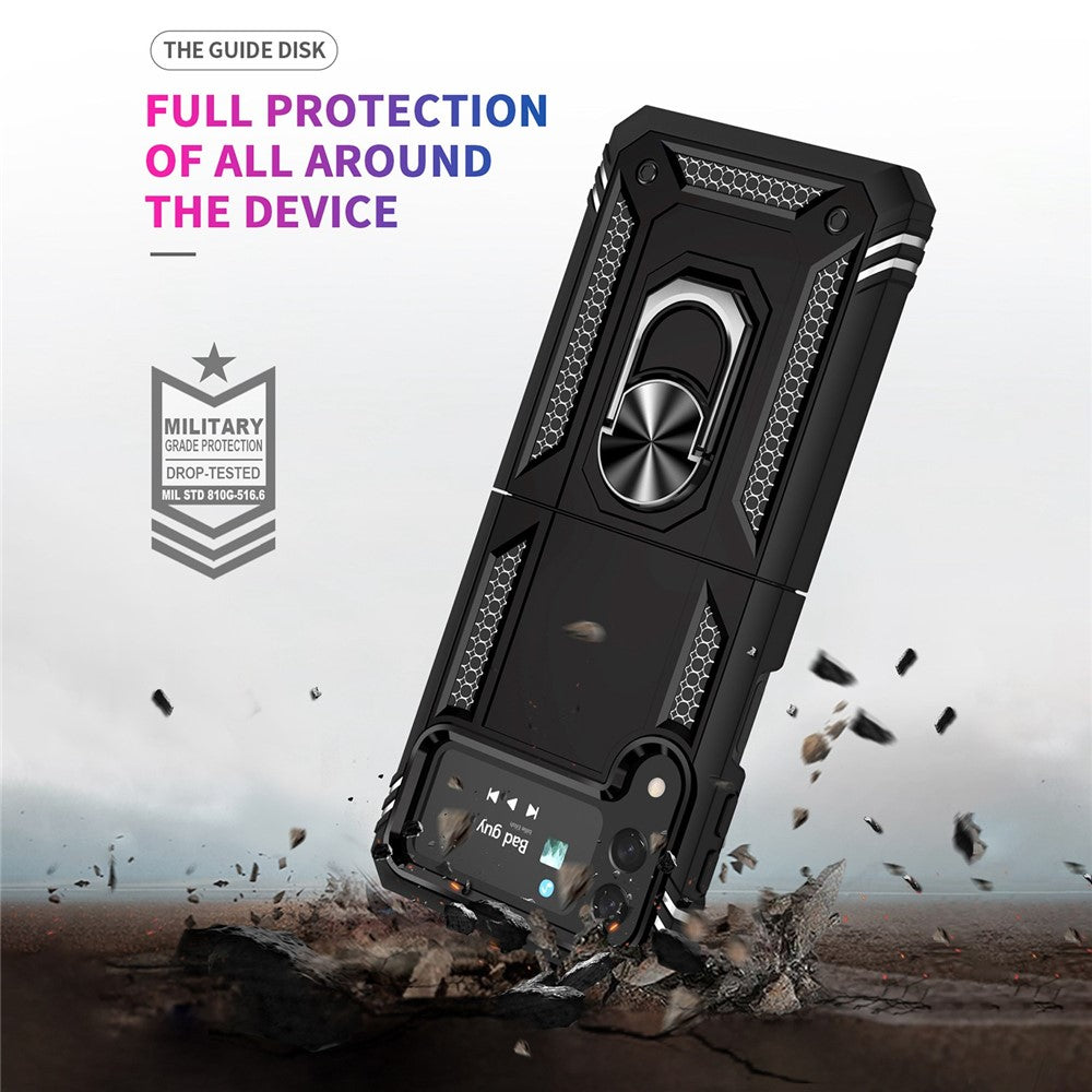 Samsung Galaxy Z Flip4 5G Military Grade Protection Phone Case TPU + PC Kickstand Cover with Built-in Metal Sheet