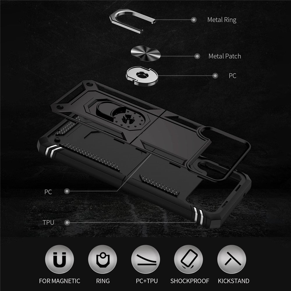 Samsung Galaxy Z Flip4 5G Military Grade Protection Phone Case TPU + PC Kickstand Cover with Built-in Metal Sheet