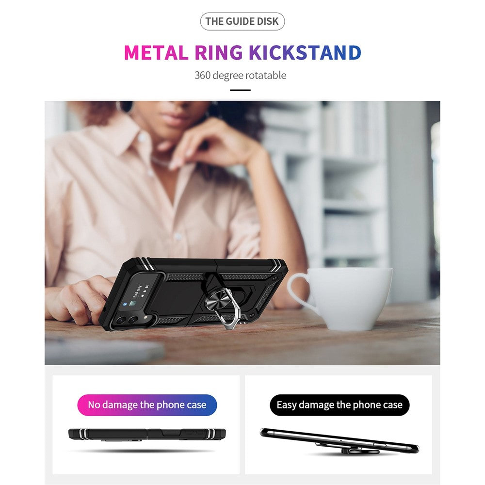 Samsung Galaxy Z Flip4 5G Military Grade Protection Phone Case TPU + PC Kickstand Cover with Built-in Metal Sheet