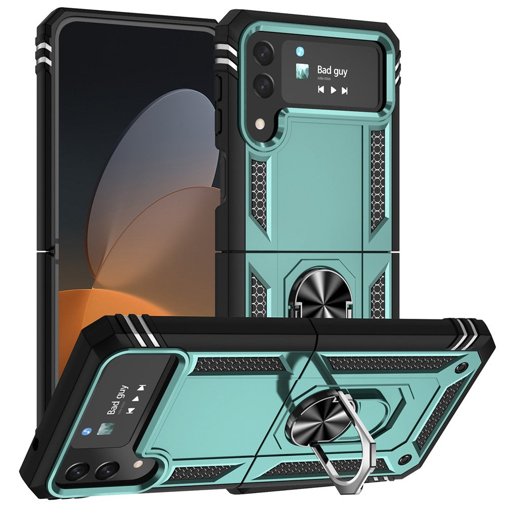 Samsung Galaxy Z Flip4 5G Military Grade Protection Phone Case TPU + PC Kickstand Cover with Built-in Metal Sheet