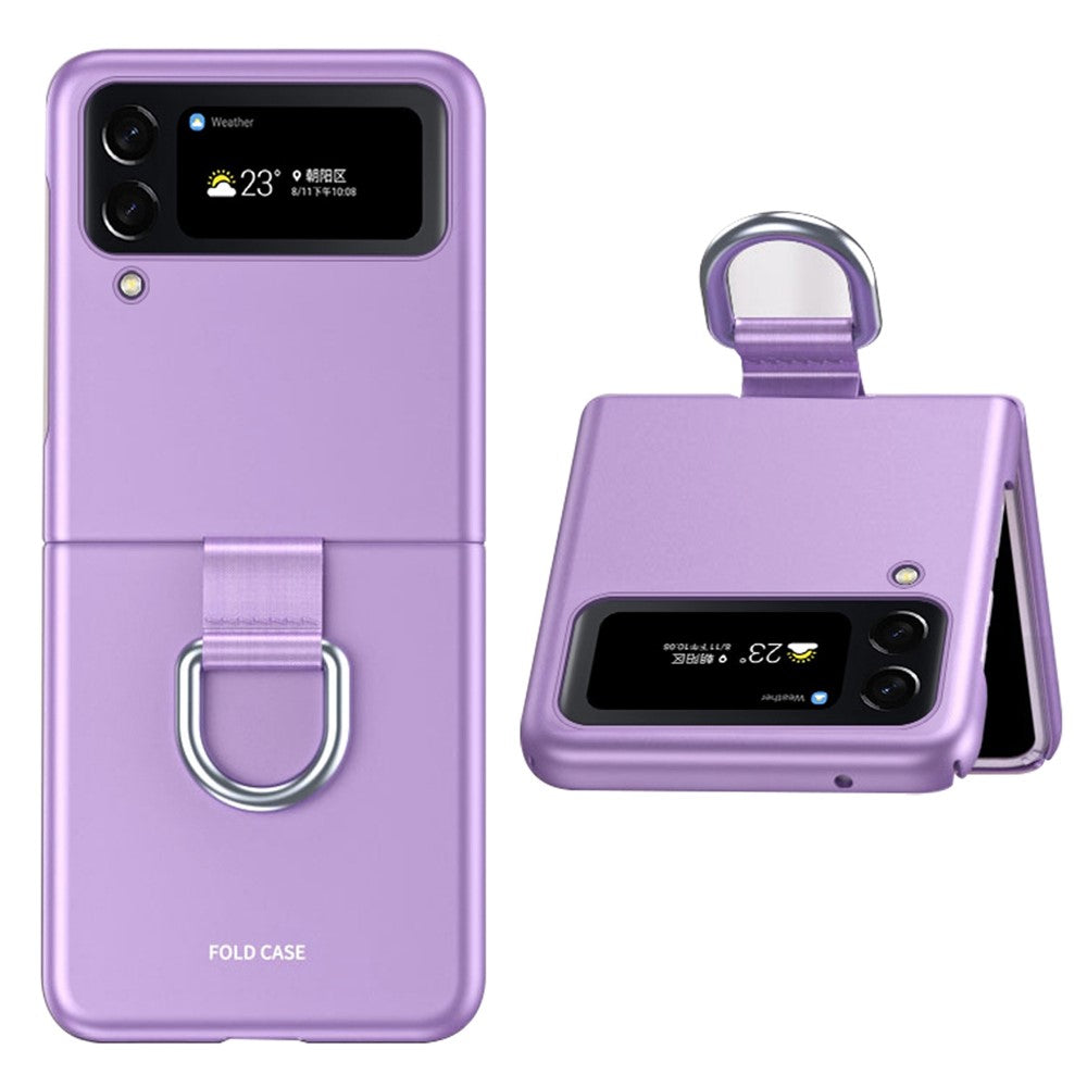 Samsung Galaxy Z Flip4 5G Ribbon Metal Ring Holder Ultra-slim Anti-fingerprint Hard PC Cell Phone Case Cover