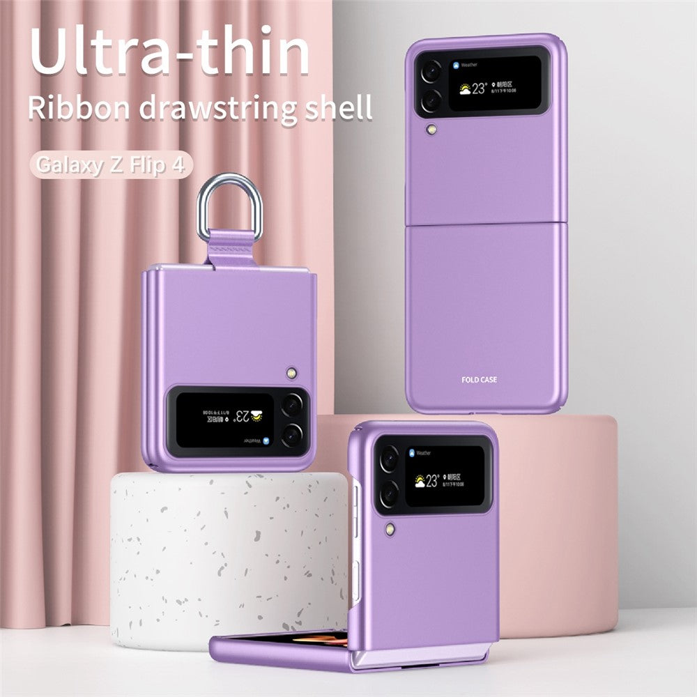 Samsung Galaxy Z Flip4 5G Ribbon Metal Ring Holder Ultra-slim Anti-fingerprint Hard PC Cell Phone Case Cover