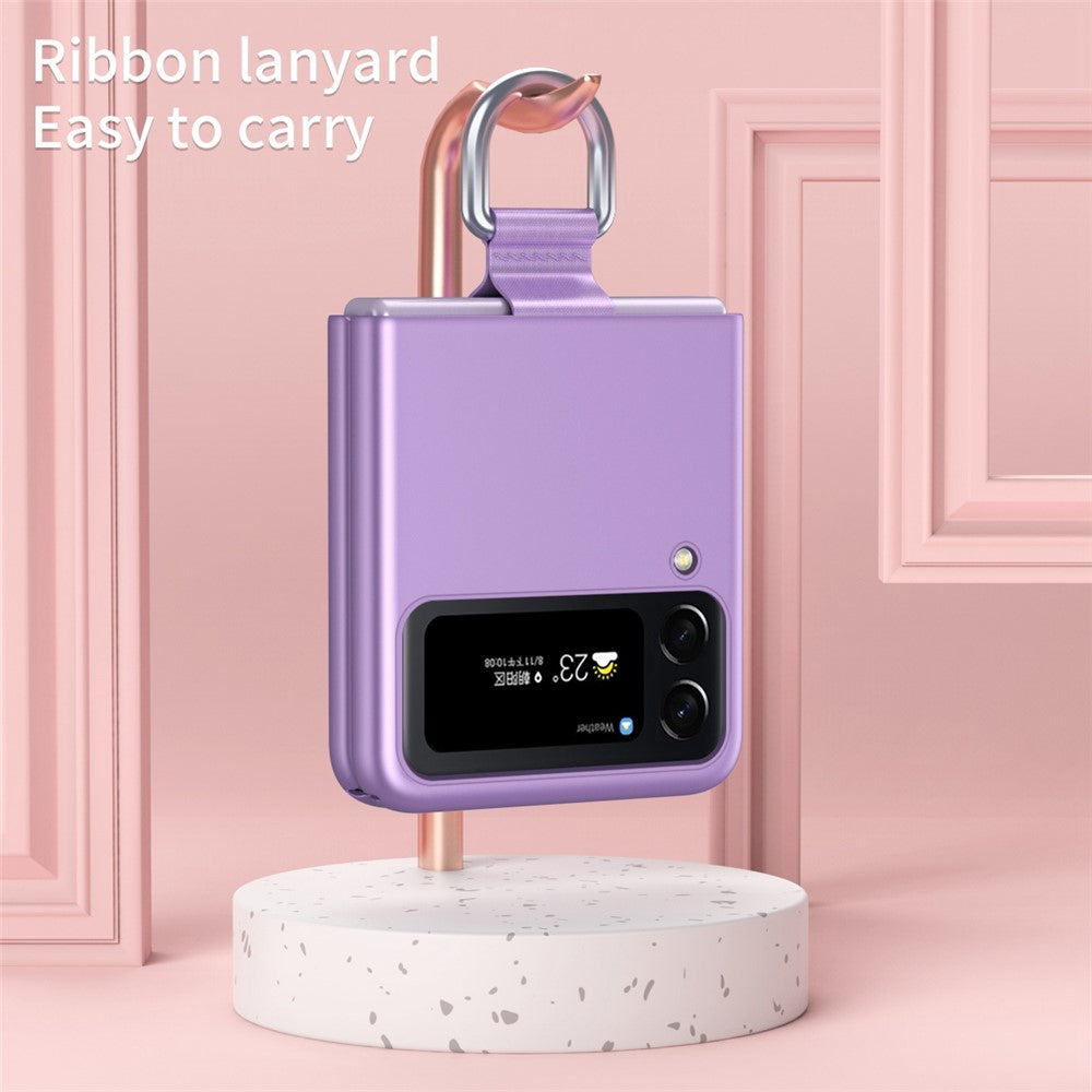 Samsung Galaxy Z Flip4 5G Ribbon Metal Ring Holder Ultra-slim Anti-fingerprint Hard PC Cell Phone Case Cover