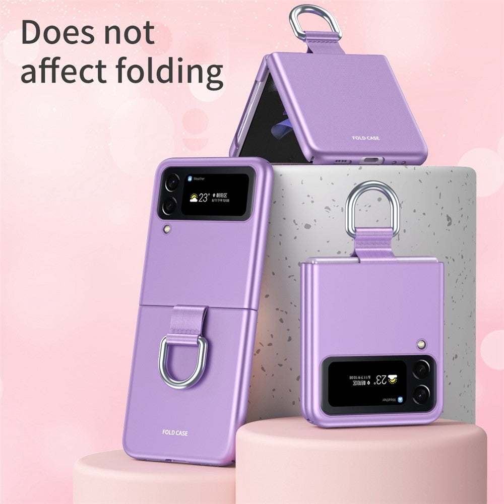 Samsung Galaxy Z Flip4 5G Ribbon Metal Ring Holder Ultra-slim Anti-fingerprint Hard PC Cell Phone Case Cover