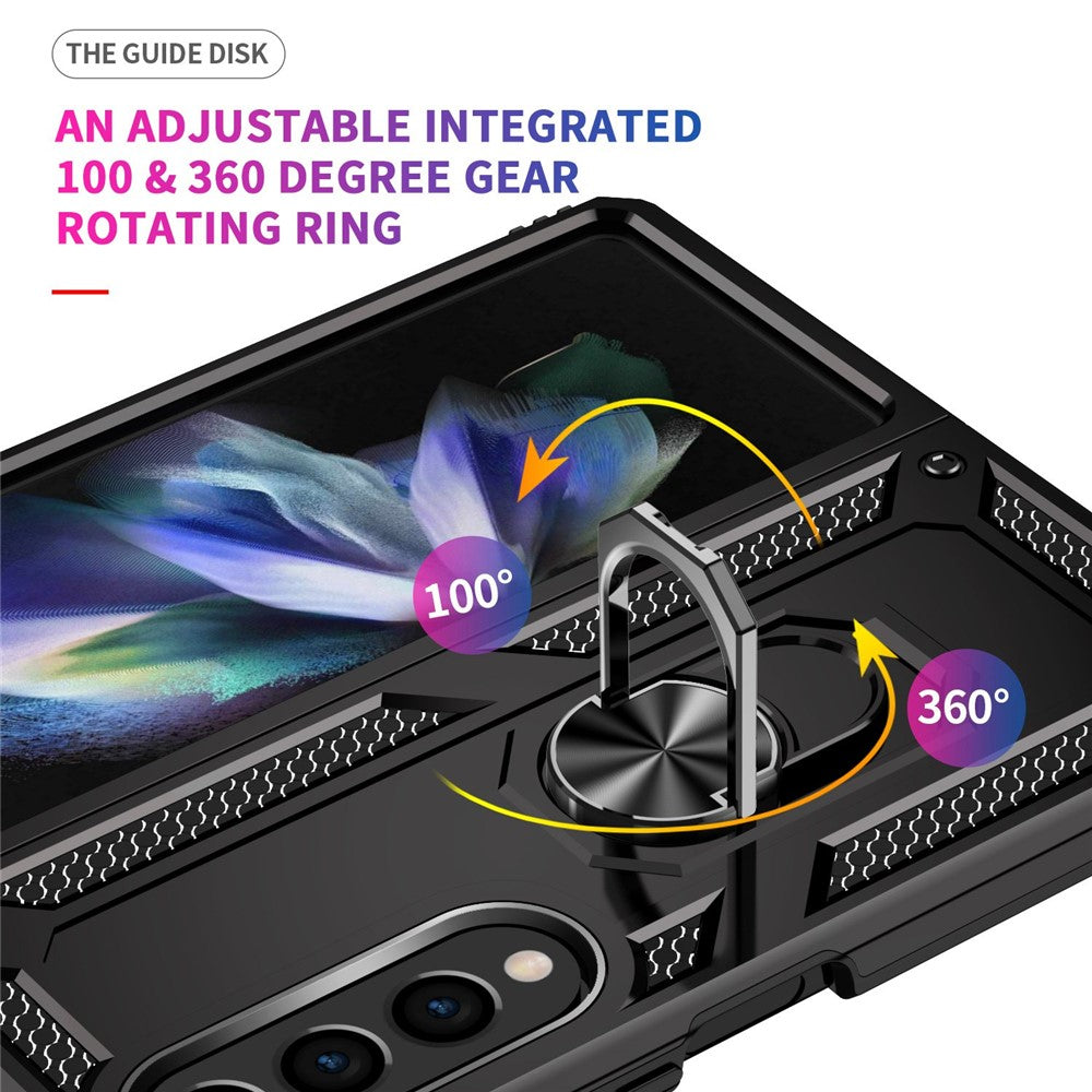 For Samsung Galaxy Z Fold4 5G TPU + PC Shockproof Phone Case Ring Holder Kickstand Protective Cover with Car Mount Metal Sheet