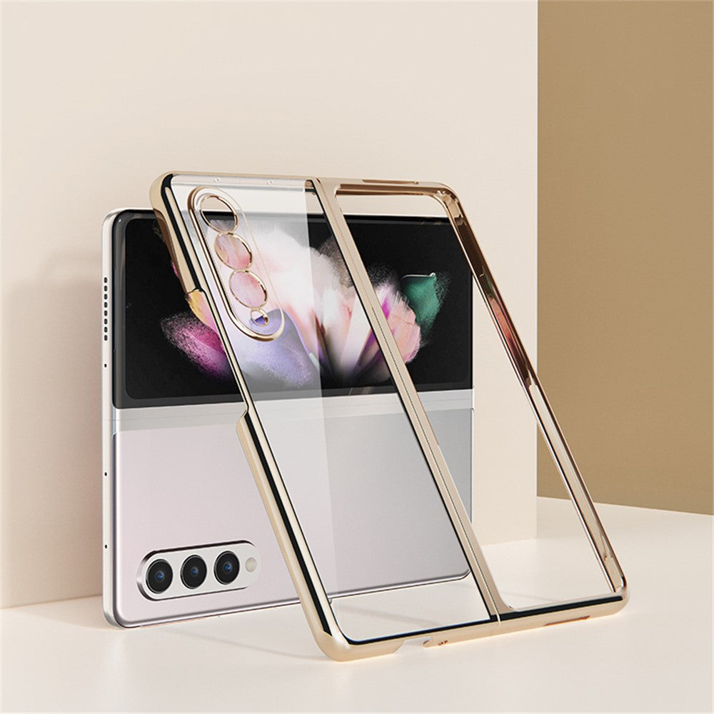 For Samsung Galaxy Z Fold3 5G Case Electroplating Metal Frame + Tempered Glass Phone Cover