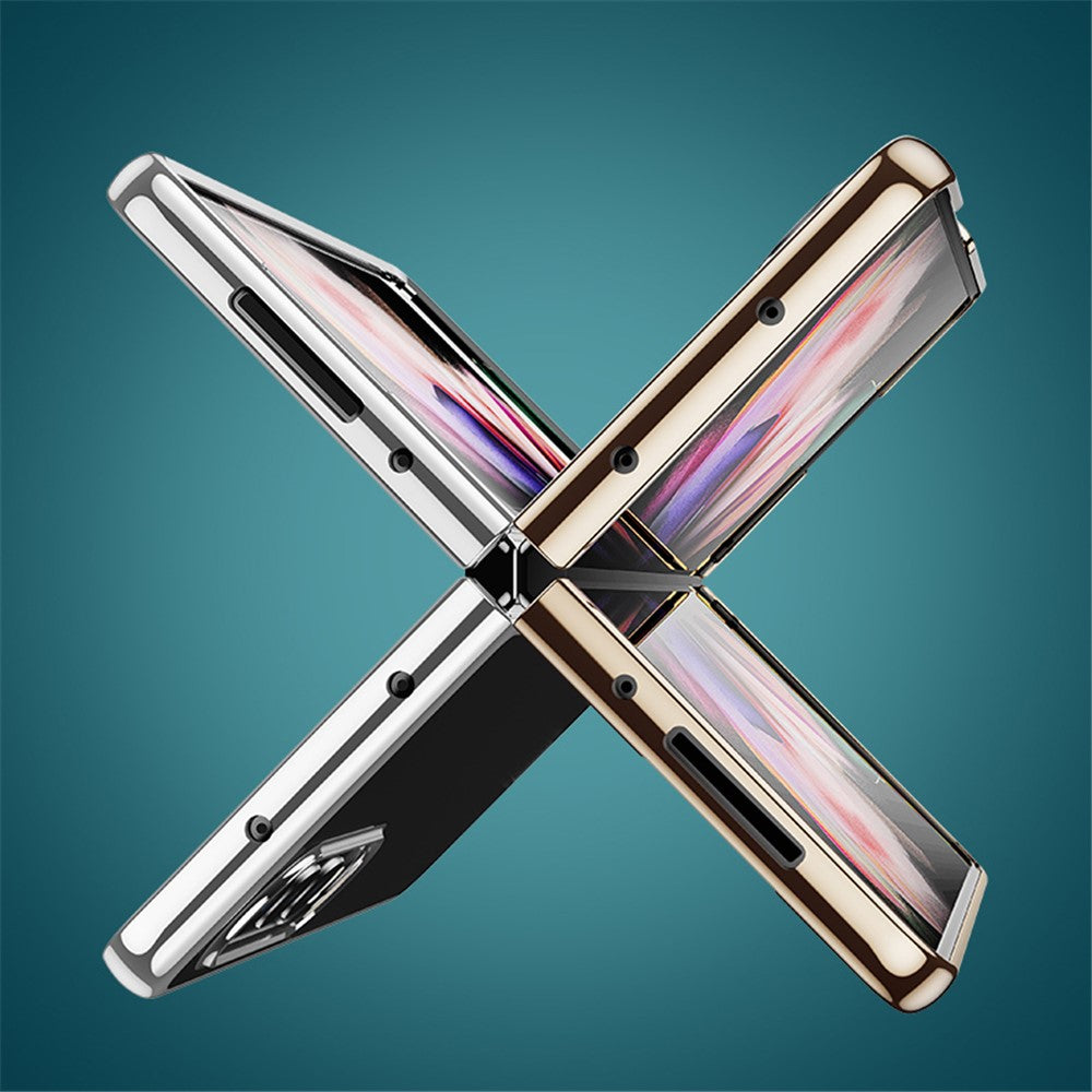 For Samsung Galaxy Z Fold3 5G Case Electroplating Metal Frame + Tempered Glass Phone Cover