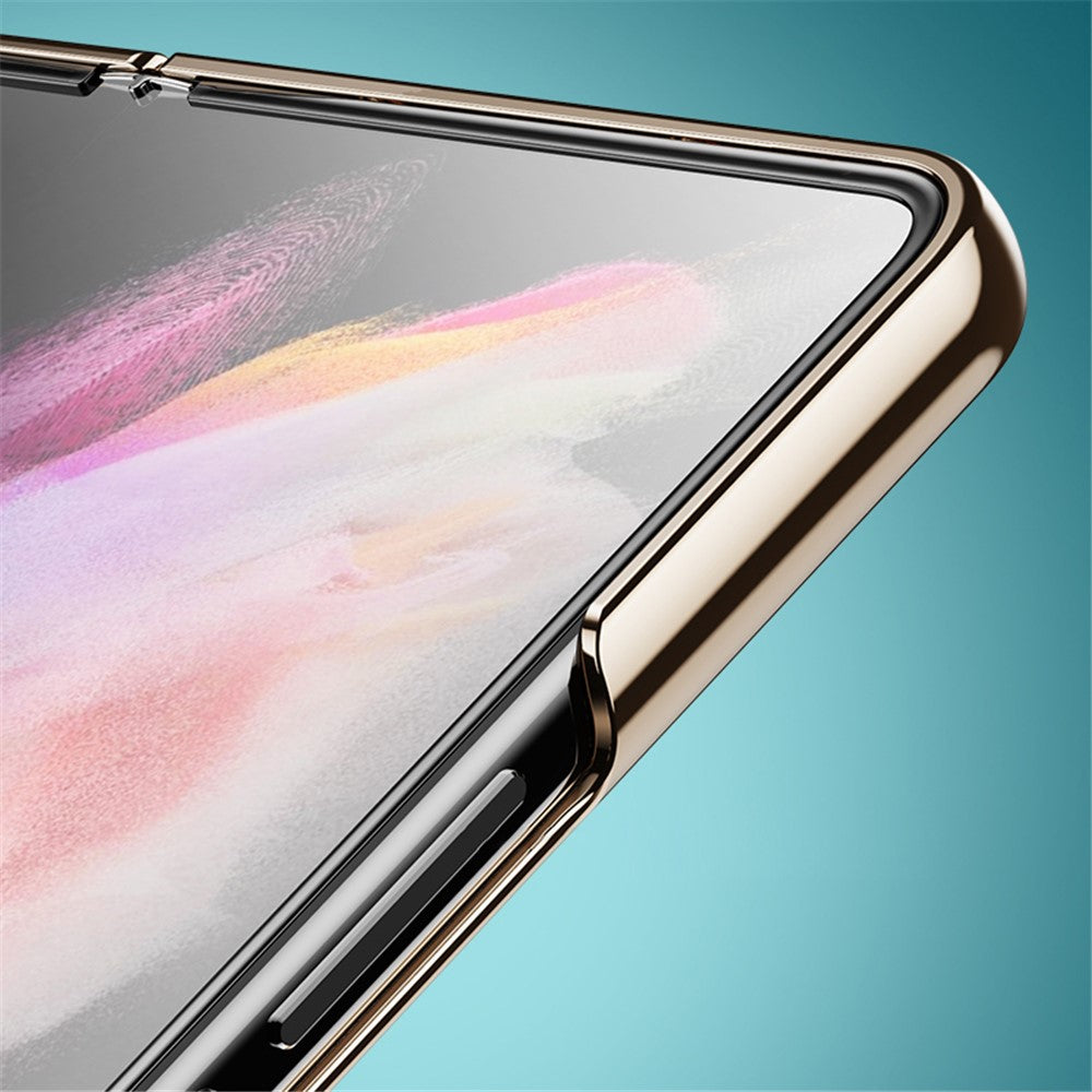 For Samsung Galaxy Z Fold3 5G Case Electroplating Metal Frame + Tempered Glass Phone Cover