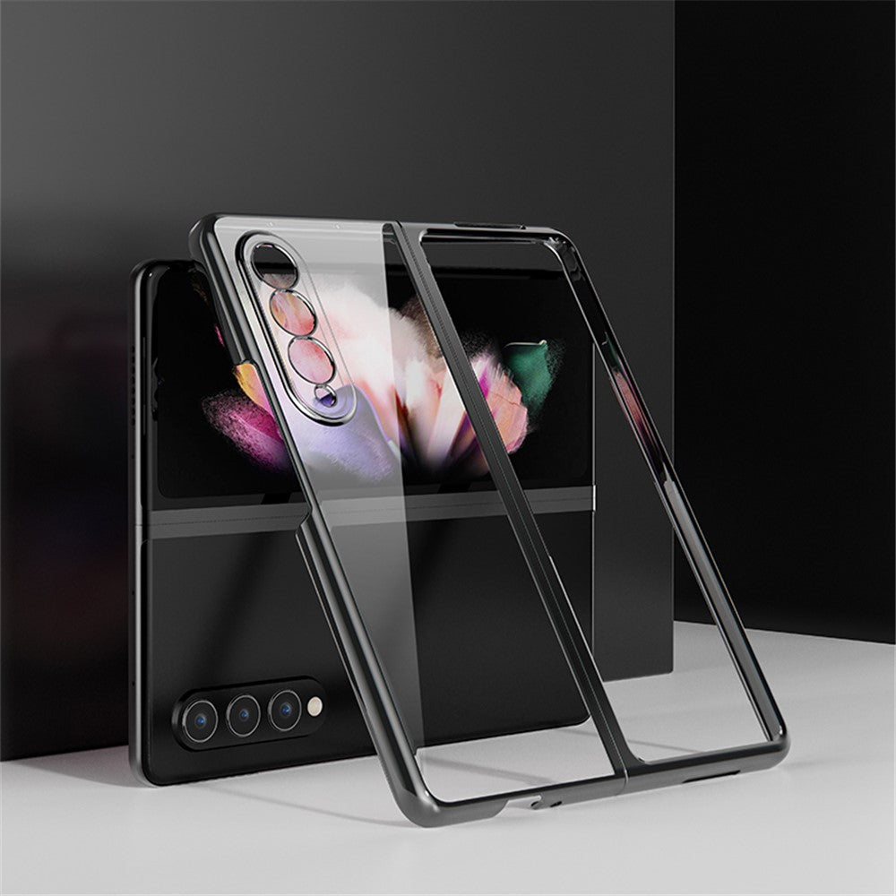 For Samsung Galaxy Z Fold3 5G Case Electroplating Metal Frame + Tempered Glass Phone Cover