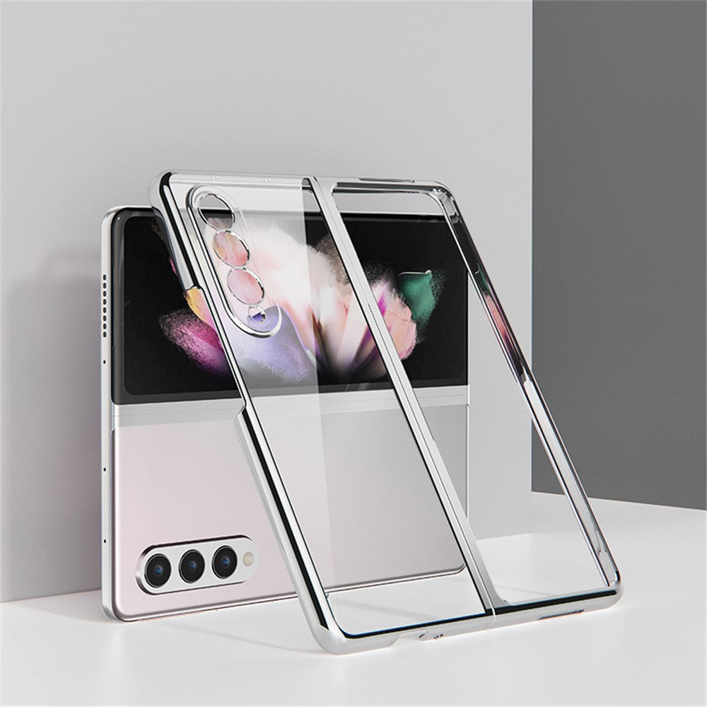 For Samsung Galaxy Z Fold3 5G Case Electroplating Metal Frame + Tempered Glass Phone Cover