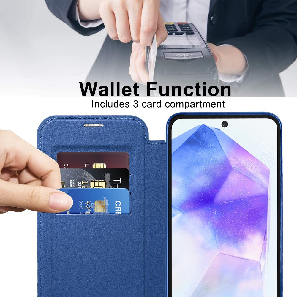 Samsung Galaxy A55 5G Magnetic Case RFID Blocking Card Holder Leather Phone Cover