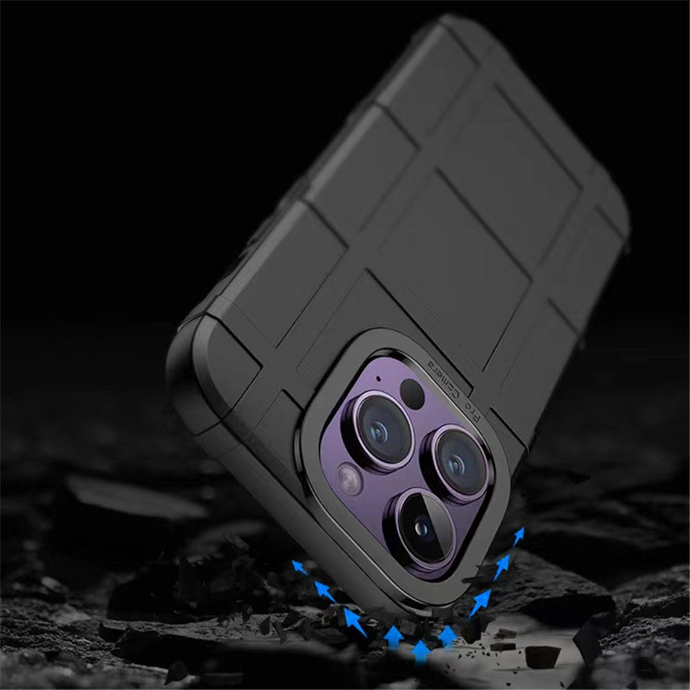 For iPhone 15 Pro Shockproof TPU Phone Cover Square Grid Leather Texture Phone Case