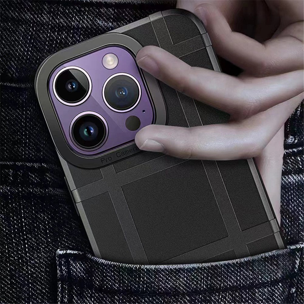 For iPhone 15 Pro Shockproof TPU Phone Cover Square Grid Leather Texture Phone Case